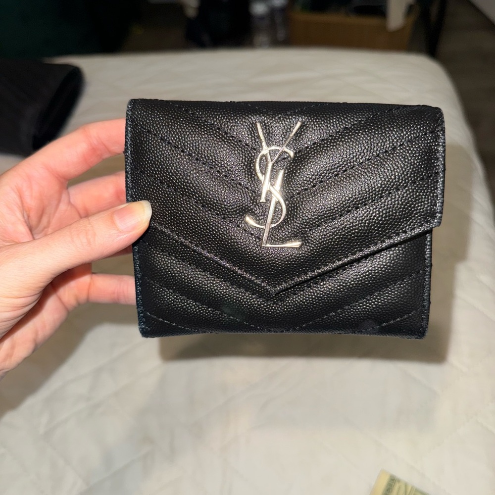 Yves Saint Laurent Black Wallet with Silver Logo